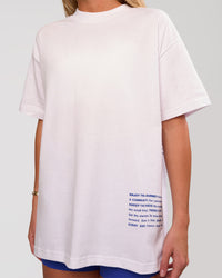 Woman wearing Block Heavyweight Oversized Tee  - White-Power Cobalt | Model:Amity | Size:S | Thumbnail Index: 11
