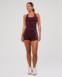 Woman wearing Flow Rep Scoop Neck Tank - Cherry Lacquer | Model:Amity | Size:S | Thumbnail Index: 4