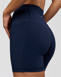 Woman wearing O.G. Fusion Ultra High-Rise 6" Short Pockets - Future Navy | Model:Amity | Size:S | Thumbnail Index: 6