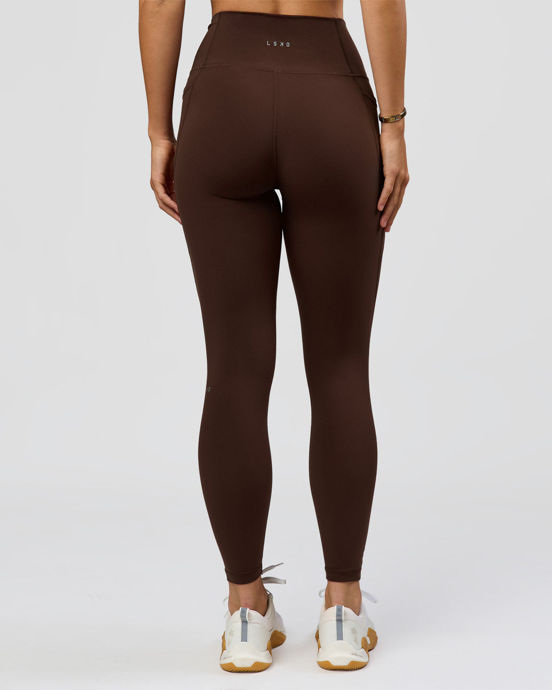 Woman wearing O.G. Fusion Ultra High-Rise Full Length Legging Pockets - Hot Chocolate | Model:Amity | Size:S - view 5