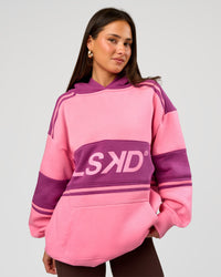 Woman wearing A-Team Oversized Hoodie - Candy Pink-Boysenberry | Model:Bianca | Size:S | Thumbnail Index: 2