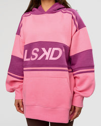 Woman wearing A-Team Oversized Hoodie - Candy Pink-Boysenberry | Model:Bianca | Size:S | Thumbnail Index: 6
