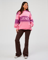 Woman wearing A-Team Oversized Hoodie - Candy Pink-Boysenberry | Model:Bianca | Size:S | Thumbnail Index: 8