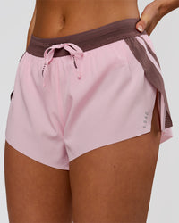 Woman wearing Accelerate 3" Force Mid-Rise Running Short - Marshmallow-Cocoa Powder | Model:Bianca | Size:S | Thumbnail Index: 0
