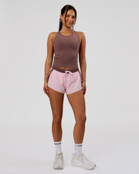 Woman wearing Accelerate 3" Force Mid-Rise Running Short - Marshmallow-Cocoa Powder | Model:Bianca | Size:S | Thumbnail Index: 1