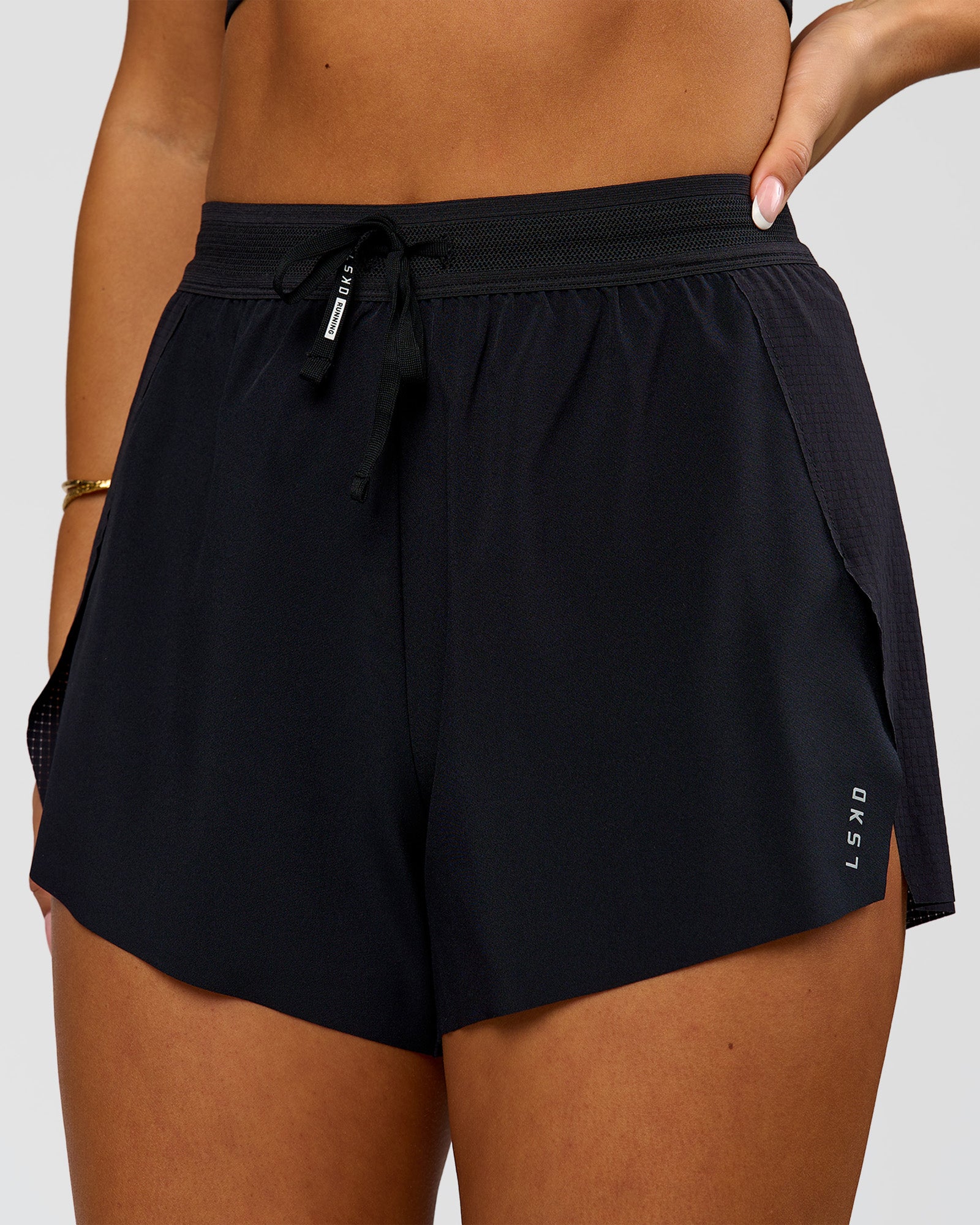Woman wearing Accelerate 3" High-Rise Running Short - Black | Model:Bianca | Size:S
