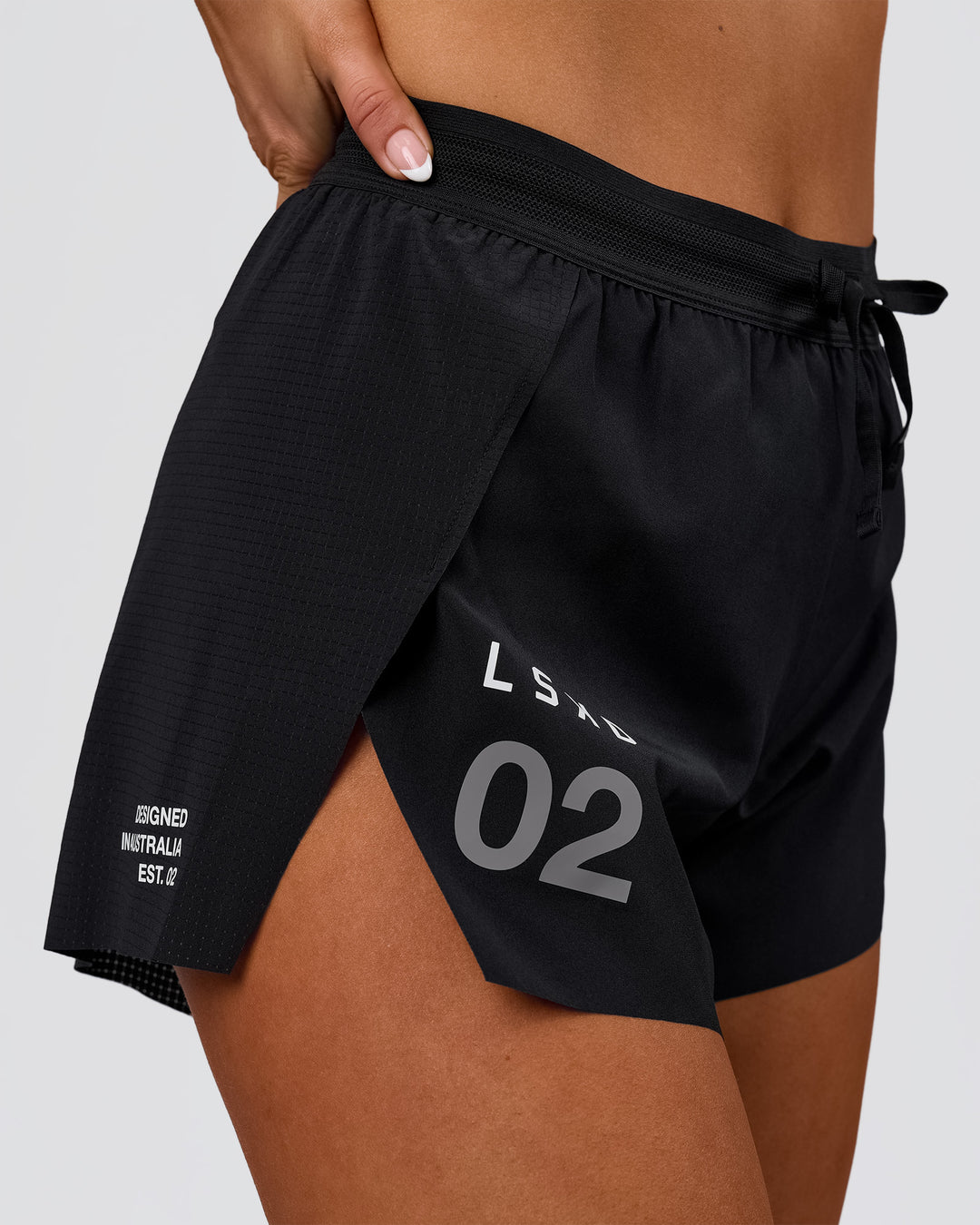 Woman wearing Accelerate 3" High-Rise Running Short - Black-Tech Department | Model:Bianca | Size:S - view 2
