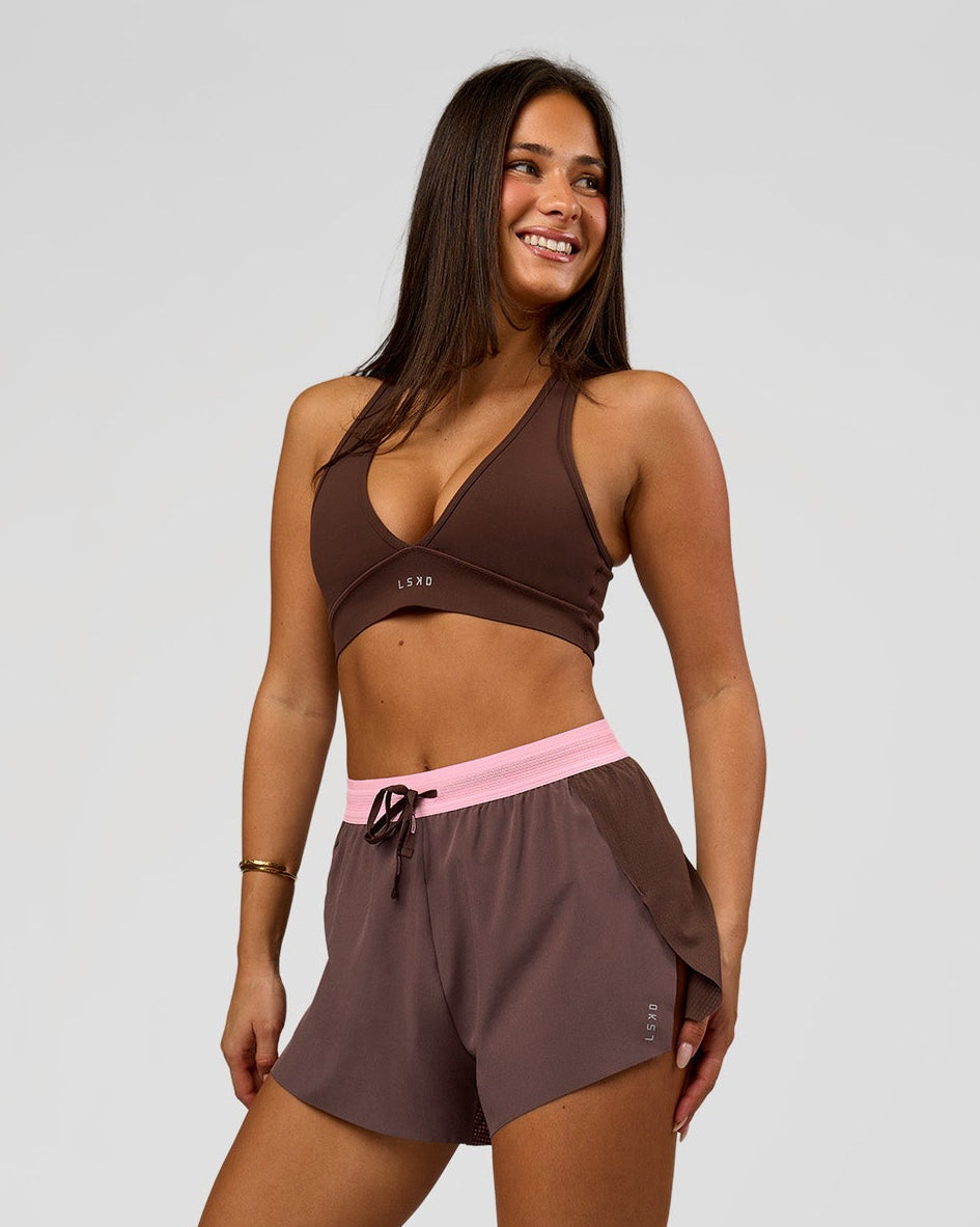 Woman wearing Accelerate 3" High-Rise Running Short - Neapolitan | Model:Bianca | Size:S