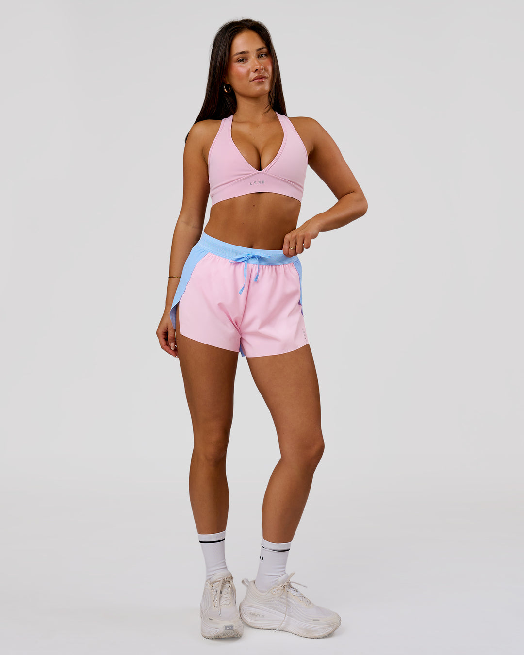 Woman wearing Accelerate 3" High-Rise Running Short - Open Air-Marshmallow | Model:Bianca | Size:S - view 3