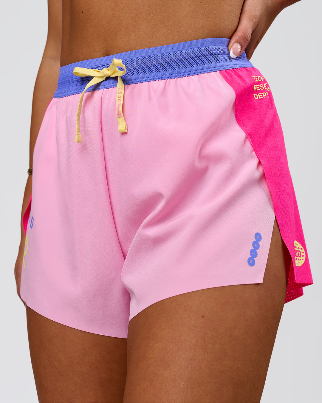 Woman wearing Accelerate 3" High-Rise Running Short - Ultra Pink-Tech Department | Model:Bianca | Size:S - view 4