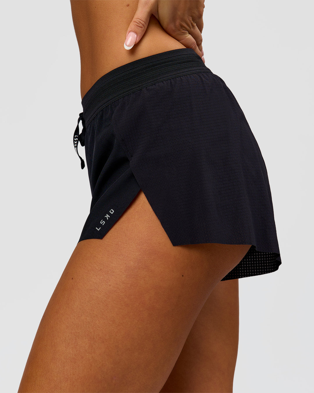 Woman wearing Accelerate 3" Mid-Rise Running Short - Black | Model:Bianca | Size:S - view 8
