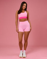 Woman wearing Accelerate Split Strap Sports Bra - Pink Rose-Ultra Pink | Model:Bianca | Size:S | Thumbnail Index: 5
