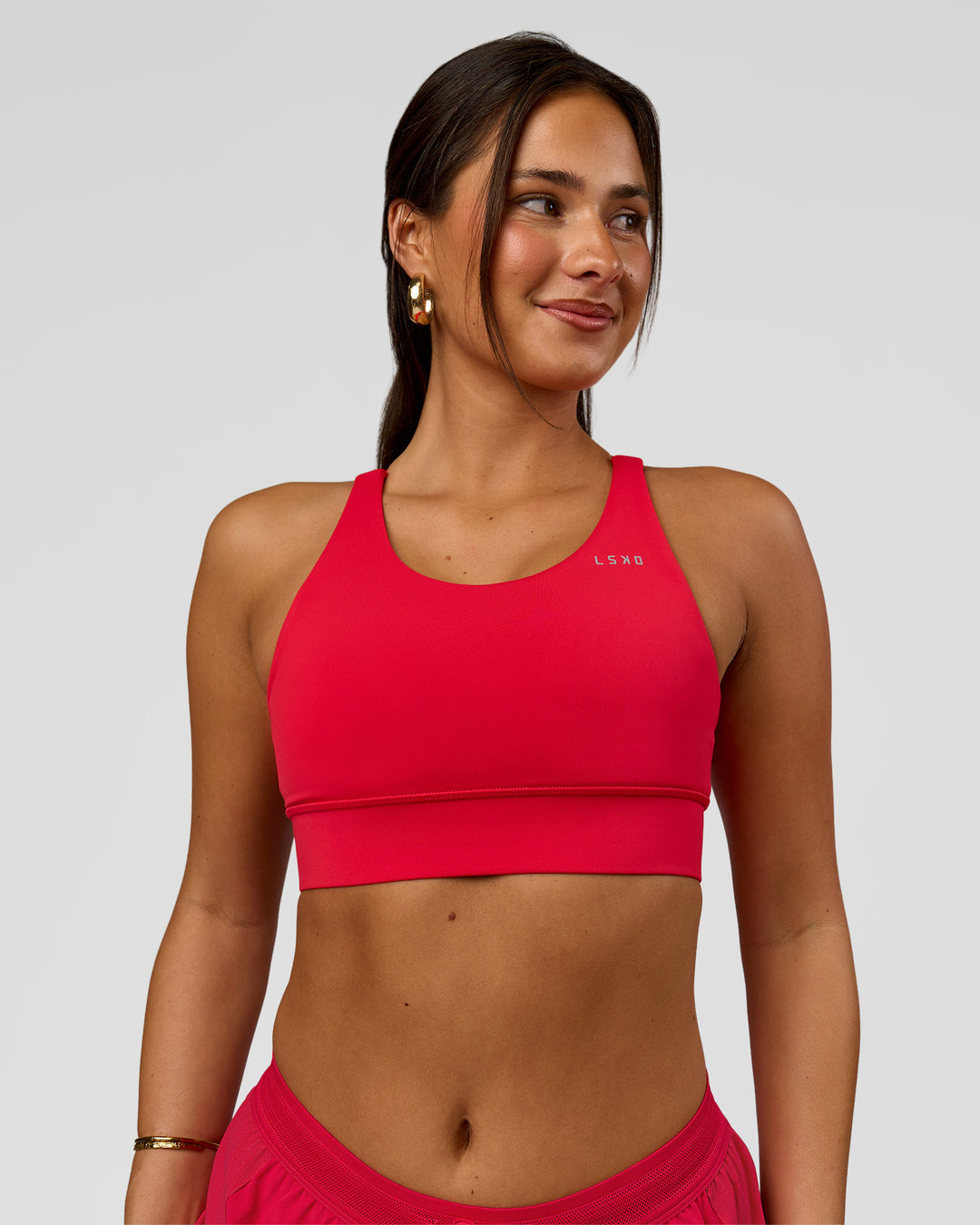 Woman wearing Accelerate Sports Bra - Scarlet | Model:Bianca | Size:S - view 6