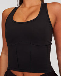Woman wearing Aura Mesh Shelf Bra Tank - Black | Model:Bianca | Size:S | Thumbnail Index: 2