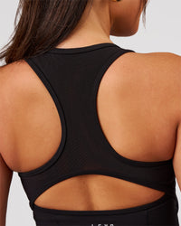 Woman wearing Aura Mesh Shelf Bra Tank - Black | Model:Bianca | Size:S | Thumbnail Index: 3