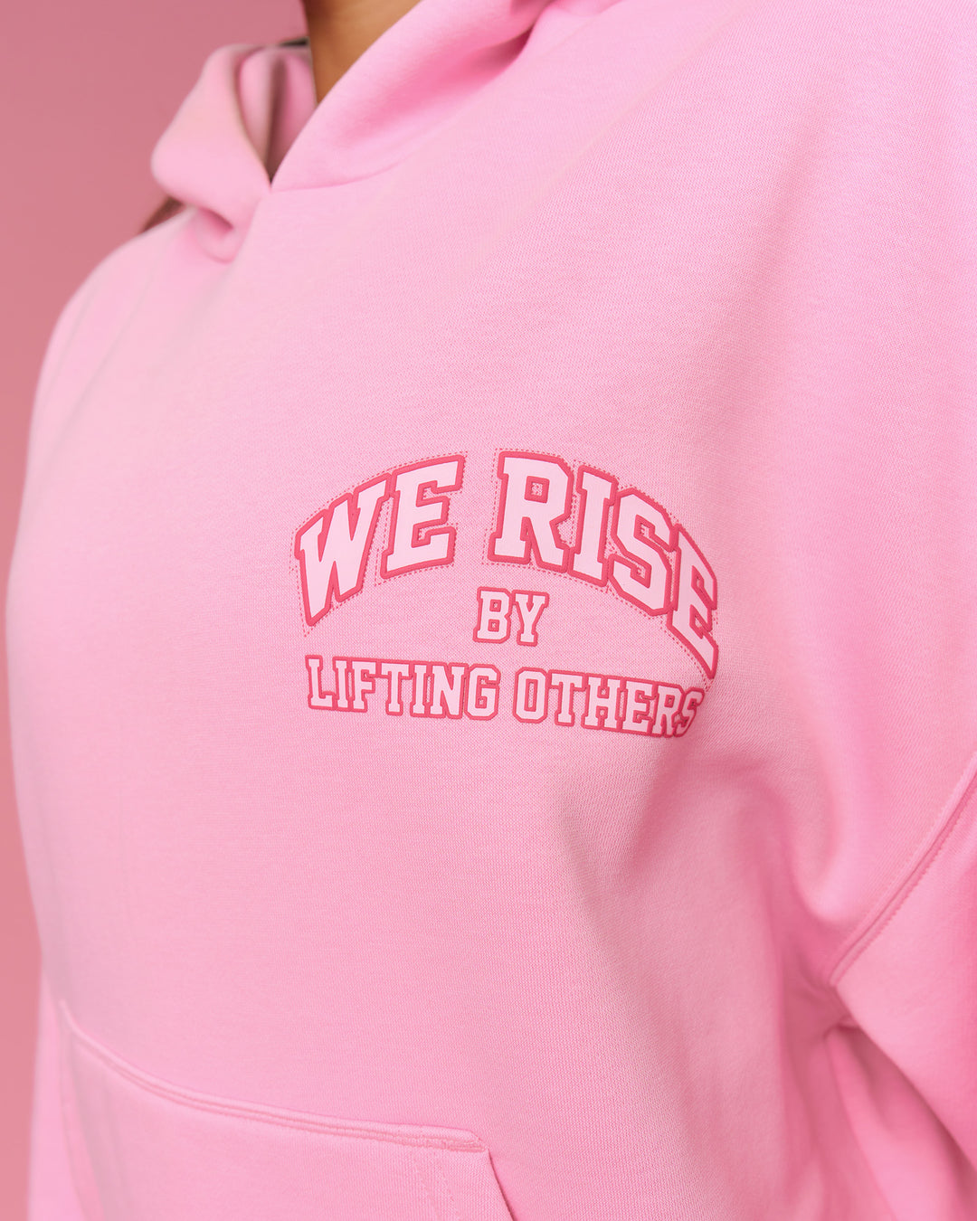 Woman wearing BCAM Heavyweight Boxy Hoodie - Pink Rose | Model:Bianca | Size:S - view 21