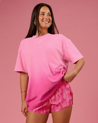 Woman wearing BCAM Ombre Heavyweight FLXCotton Oversized Tee  - Pink Rose-Ultra Pink | Model:Bianca | Size:S | Thumbnail Index: 17