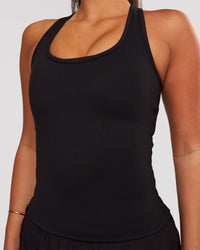 Woman wearing Flow Rep Scoop Neck Tank - Black | Model:Bianca | Size:S | Thumbnail Index: 2