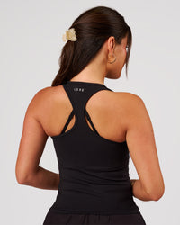 Woman wearing Flow Rep Scoop Neck Tank - Black | Model:Bianca | Size:S | Thumbnail Index: 1