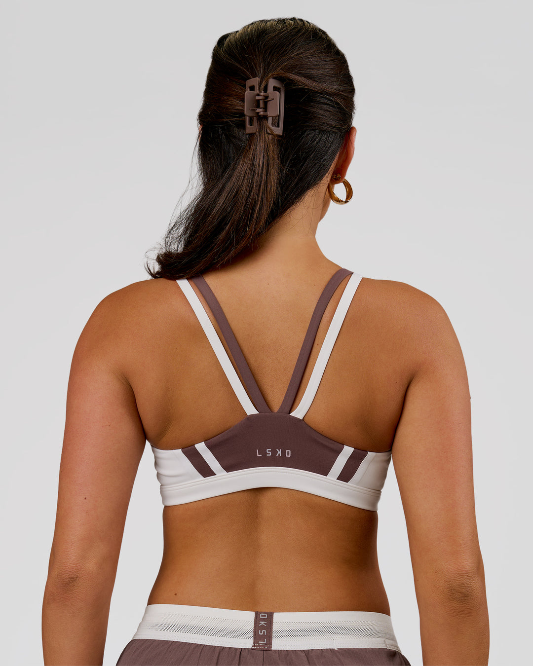 Woman wearing Force Sports Bra - Cocoa Powder | Model:Bianca | Size:S - view 4