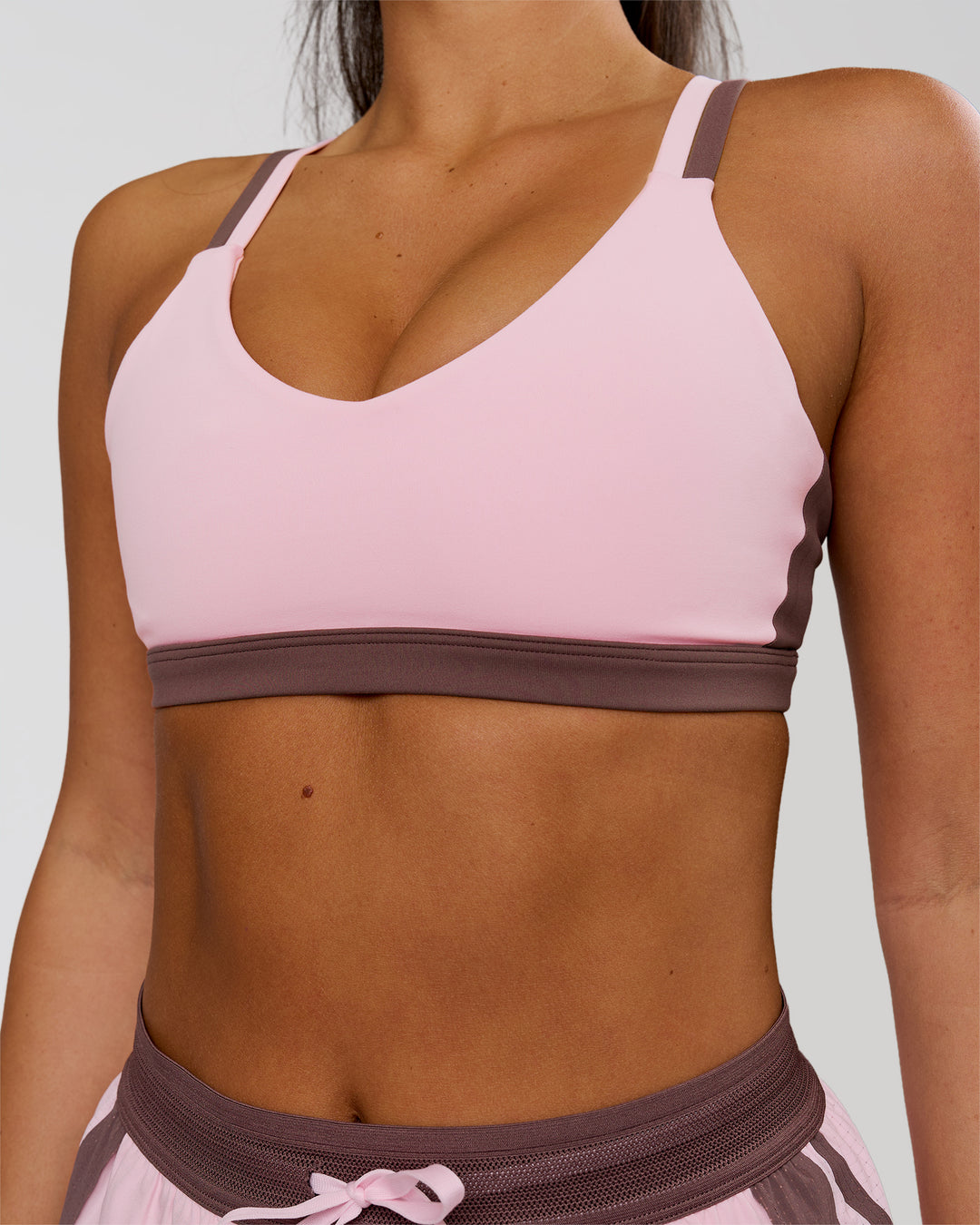 Woman wearing Force Sports Bra - Marshmallow-Cocoa Powder | Model:Bianca | Size:S - view 9