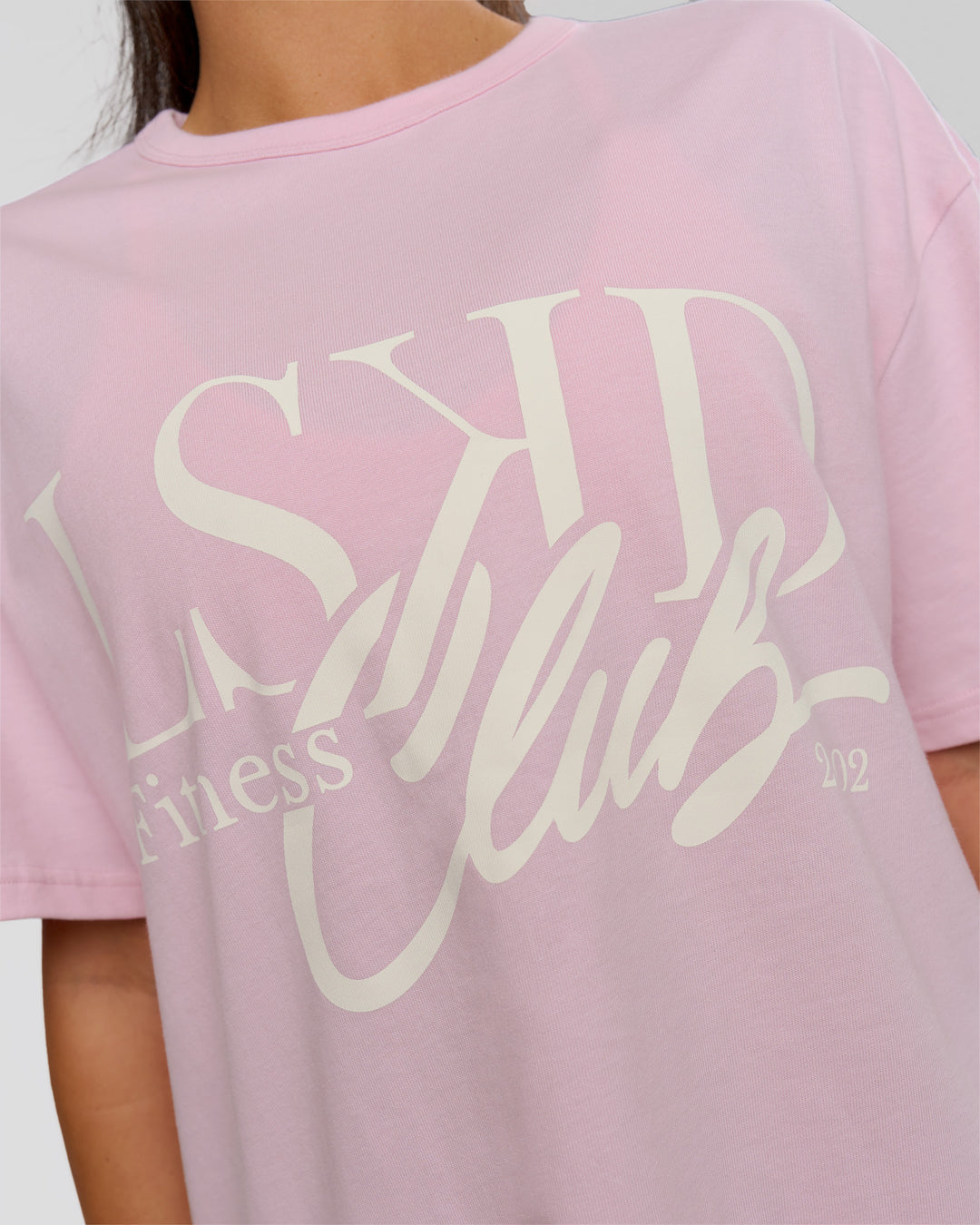 Woman wearing LSKD Fitness Club Heavyweight Oversized Tee - Marshmallow-Off White | Model:Bianca | Size:S - view 5
