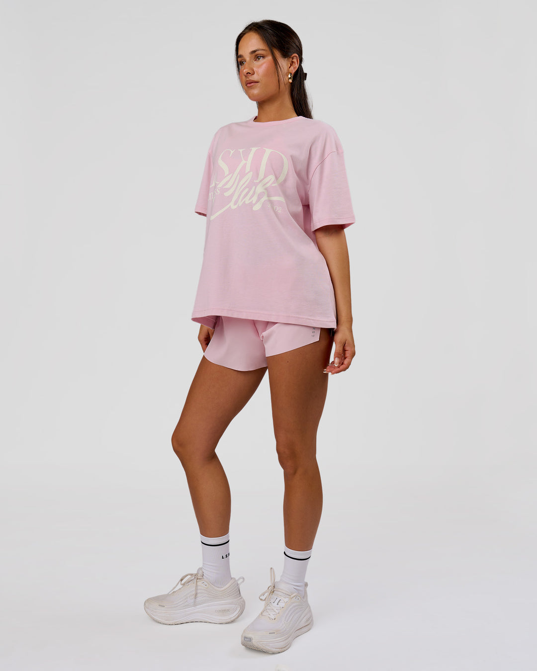 Woman wearing LSKD Fitness Club Heavyweight Oversized Tee - Marshmallow-Off White | Model:Bianca | Size:S - view 6