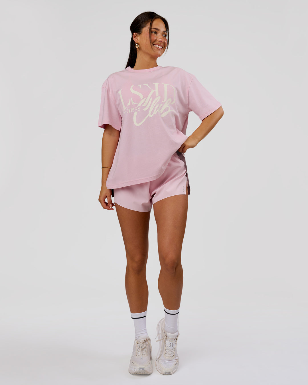 Woman wearing LSKD Fitness Club Heavyweight Oversized Tee - Marshmallow-Off White | Model:Bianca | Size:S - view 7