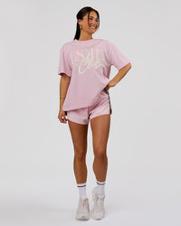 Woman wearing LSKD Fitness Club Heavyweight Oversized Tee - Marshmallow-Off White | Model:Bianca | Size:S | Thumbnail Index: 6