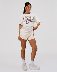 Woman wearing LSKD Fitness Club Heavyweight Oversized Tee - Off White-Cocoa Powder | Model:Bianca | Size:S | Thumbnail Index: 3