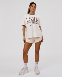 Woman wearing LSKD Fitness Club Heavyweight Oversized Tee - Off White-Cocoa Powder | Model:Bianca | Size:S | Thumbnail Index: 5