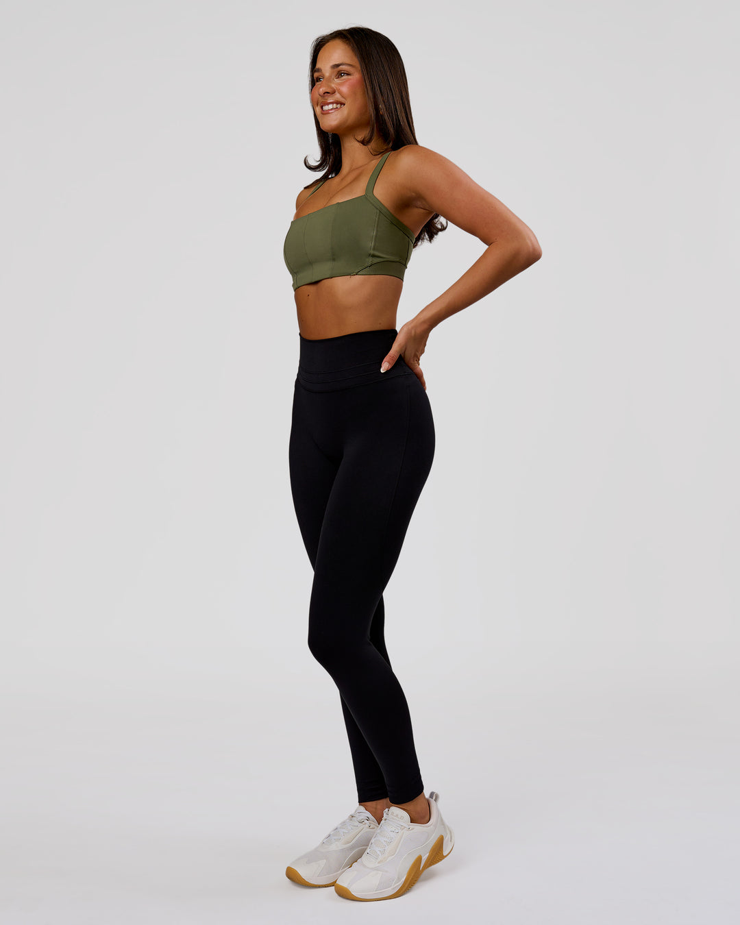 Woman wearing Luxe V-Contour High-Rise Full Length Legging - Black | Model:Bianca | Size:S - view 7