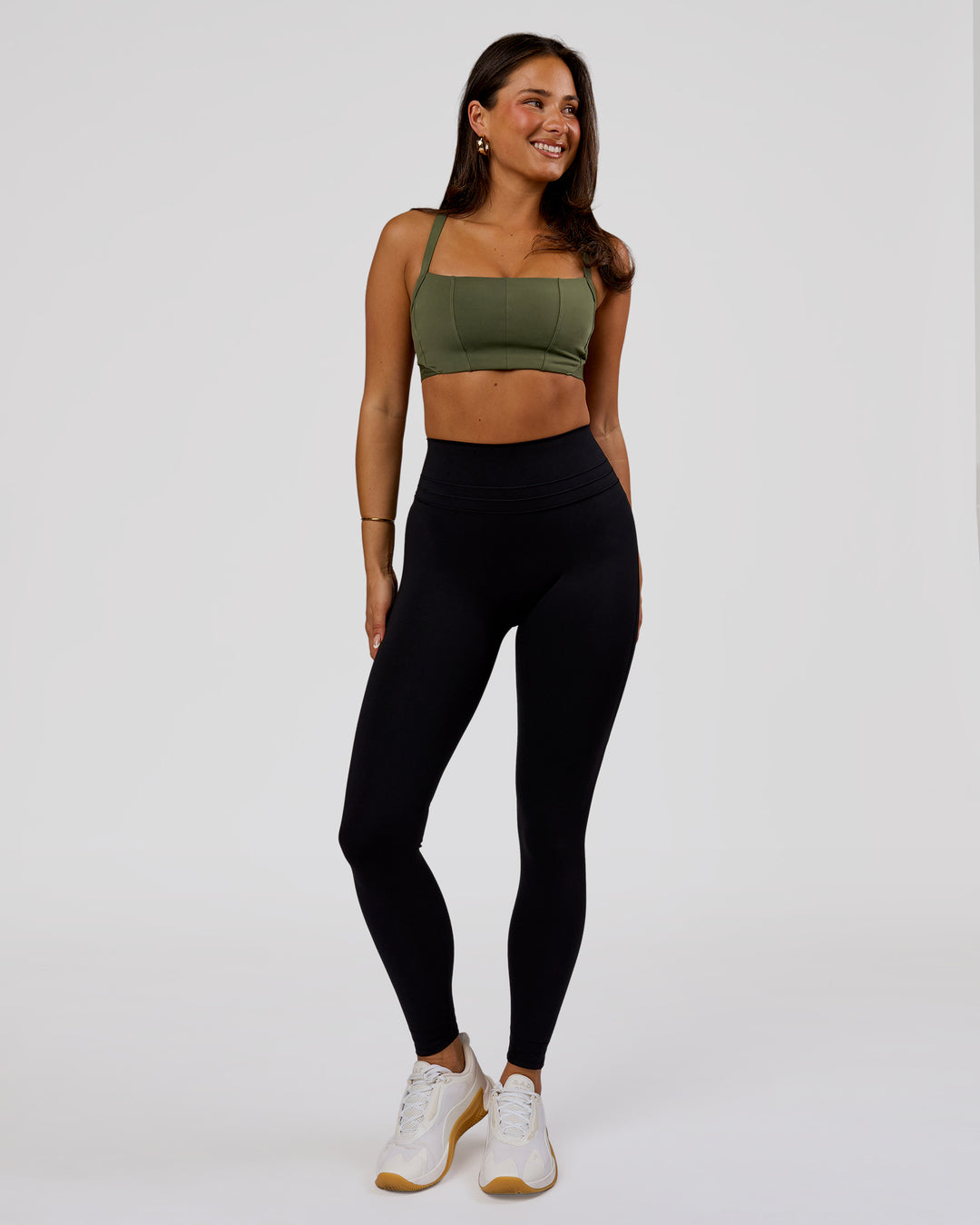 Woman wearing Luxe V-Contour High-Rise Full Length Legging - Black | Model:Bianca | Size:S - view 8