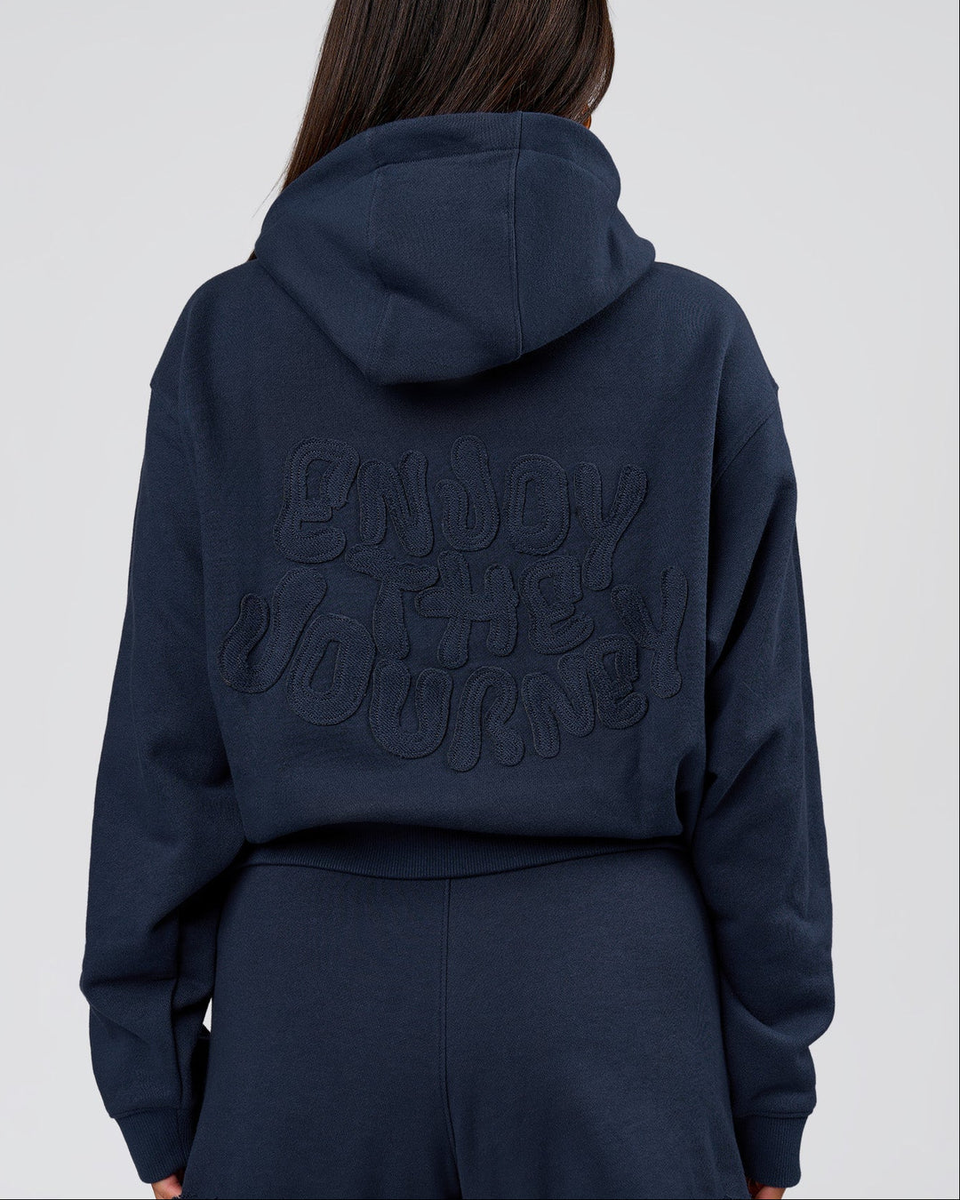 Woman wearing MVP Elite French Terry Hoodie - Future Navy | Model:Bianca | Size:S - view 2