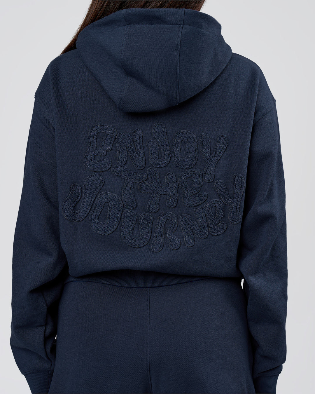 Woman wearing MVP Elite French Terry Hoodie - Future Navy | Model:Bianca | Size:S - view 10