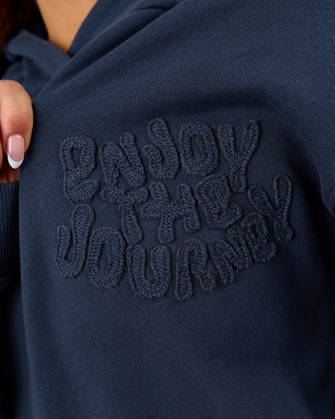 Woman wearing MVP Elite French Terry Hoodie - Future Navy | Model:Bianca | Size:S - view 15