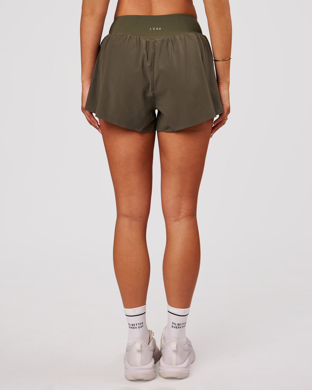 Woman wearing Pacer 3" Run Short - Pure Olive | Model:Bianca | Size:S - view 7