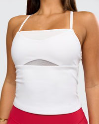 Woman wearing Podium Mesh Shelf Bra Tank - White | Model:Bianca | Size:S | Thumbnail Index: 1