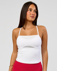Woman wearing Podium Mesh Shelf Bra Tank - White | Model:Bianca | Size:S | Thumbnail Index: 0