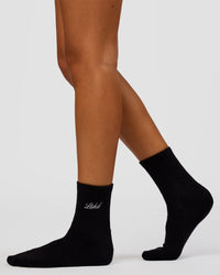 Woman wearing Script Quarter Socks 3 Pack 2.0 - Black-Grey-White | Model:Charli | Size:S | Thumbnail Index: 1