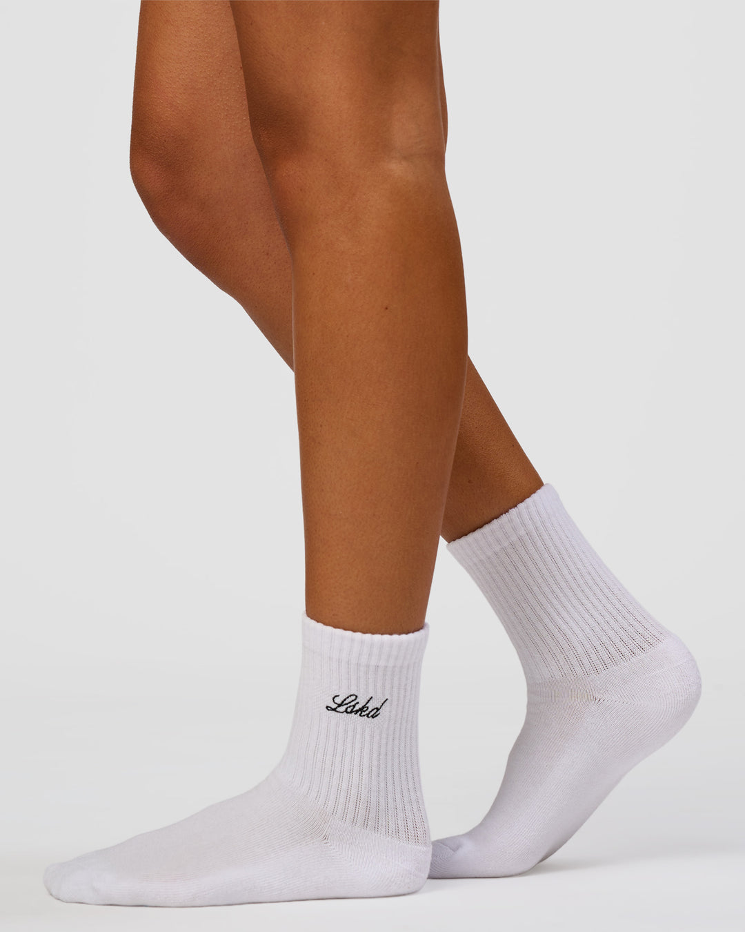 Woman wearing Script Quarter Socks 3 Pack 2.0 - Black-Grey-White | Model:Charli | Size:S - view 4