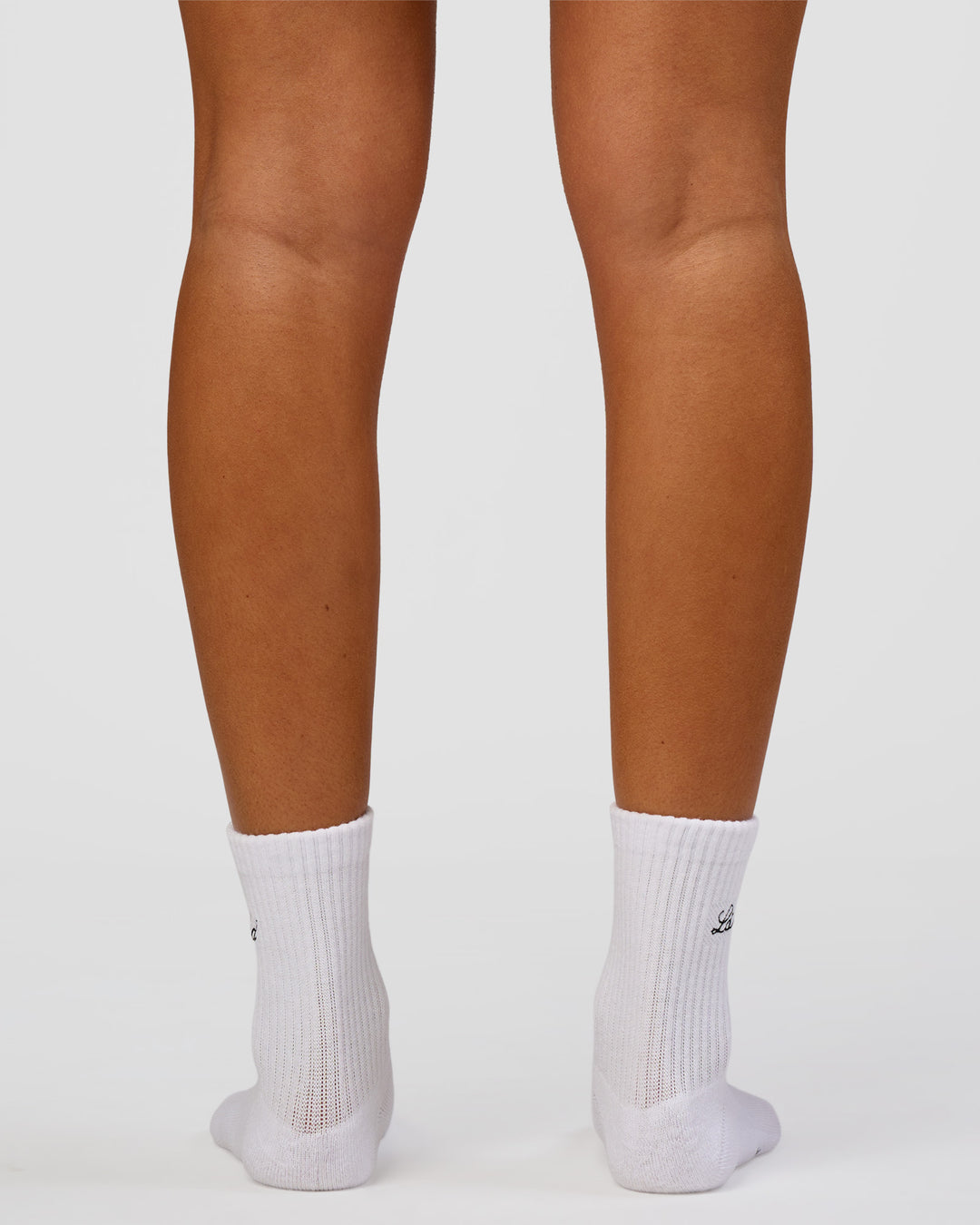 Woman wearing Script Quarter Socks 3 Pack 2.0 - Black-Grey-White | Model:Charli | Size:S - view 7