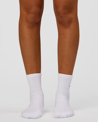 Woman wearing Script Quarter Socks 3 Pack 2.0 - Black-Grey-White | Model:Charli | Size:S | Thumbnail Index: 11