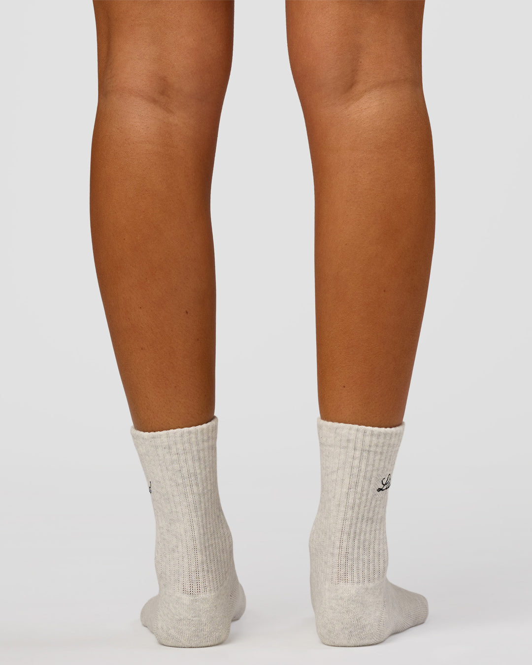Woman wearing Script Quarter Socks 3 Pack 2.0 - Black-Grey-White | Model:Charli | Size:S - view 6