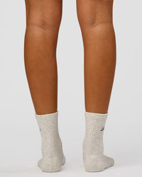 Woman wearing Script Quarter Socks 3 Pack 2.0 - Black-Grey-White | Model:Charli | Size:S | Thumbnail Index: 5