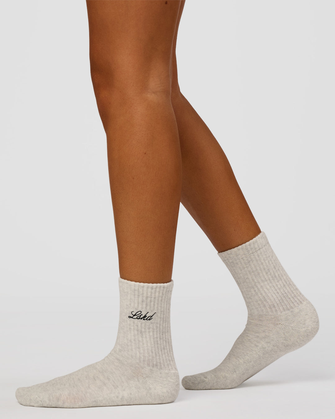 Woman wearing Script Quarter Socks 3 Pack 2.0 - Black-Grey-White | Model:Charli | Size:S - view 3