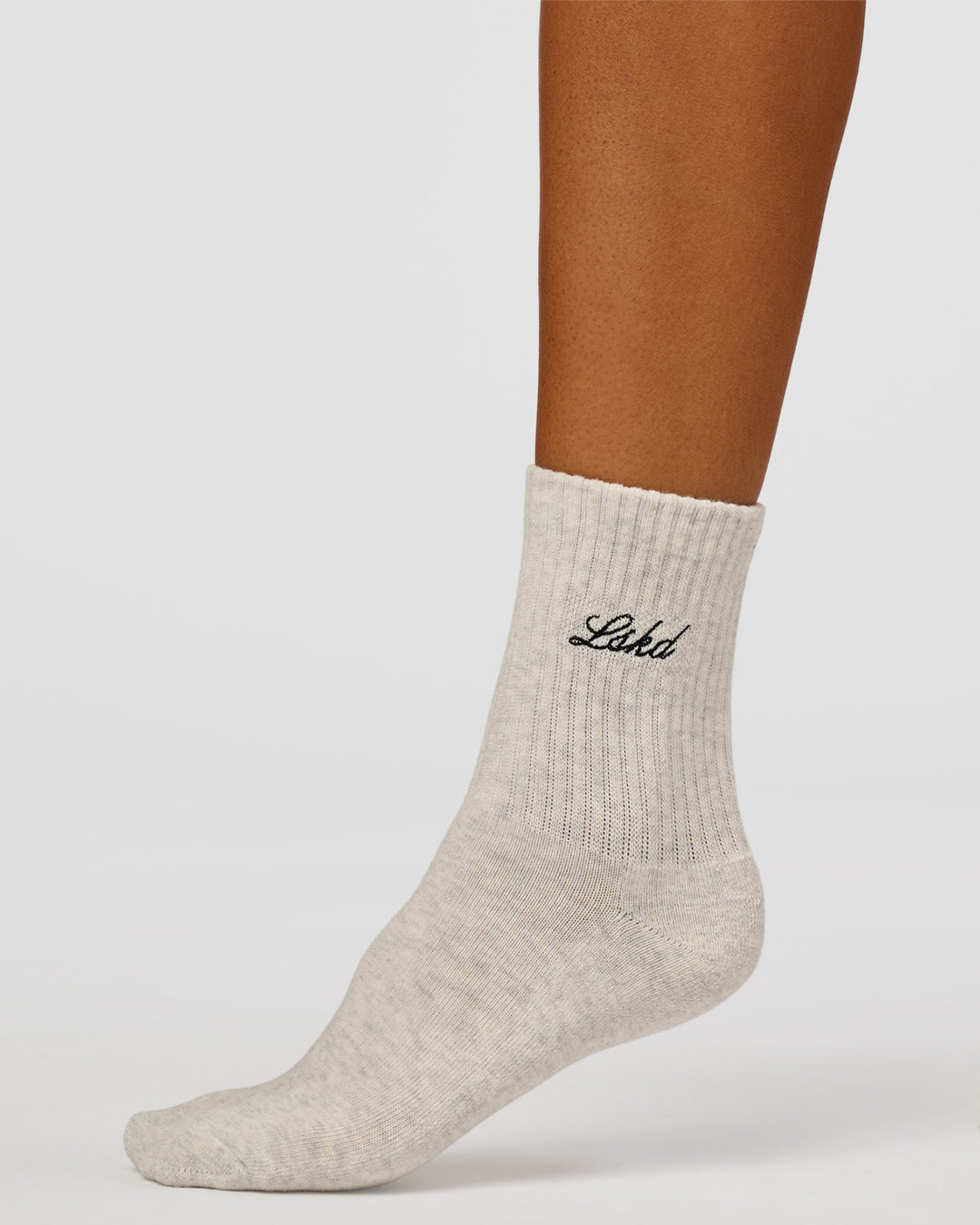 Woman wearing Script Quarter Socks 3 Pack 2.0 - Black-Grey-White | Model:Charli | Size:S - view 9