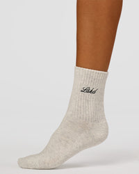 Woman wearing Script Quarter Socks 3 Pack 2.0 - Black-Grey-White | Model:Charli | Size:S | Thumbnail Index: 8