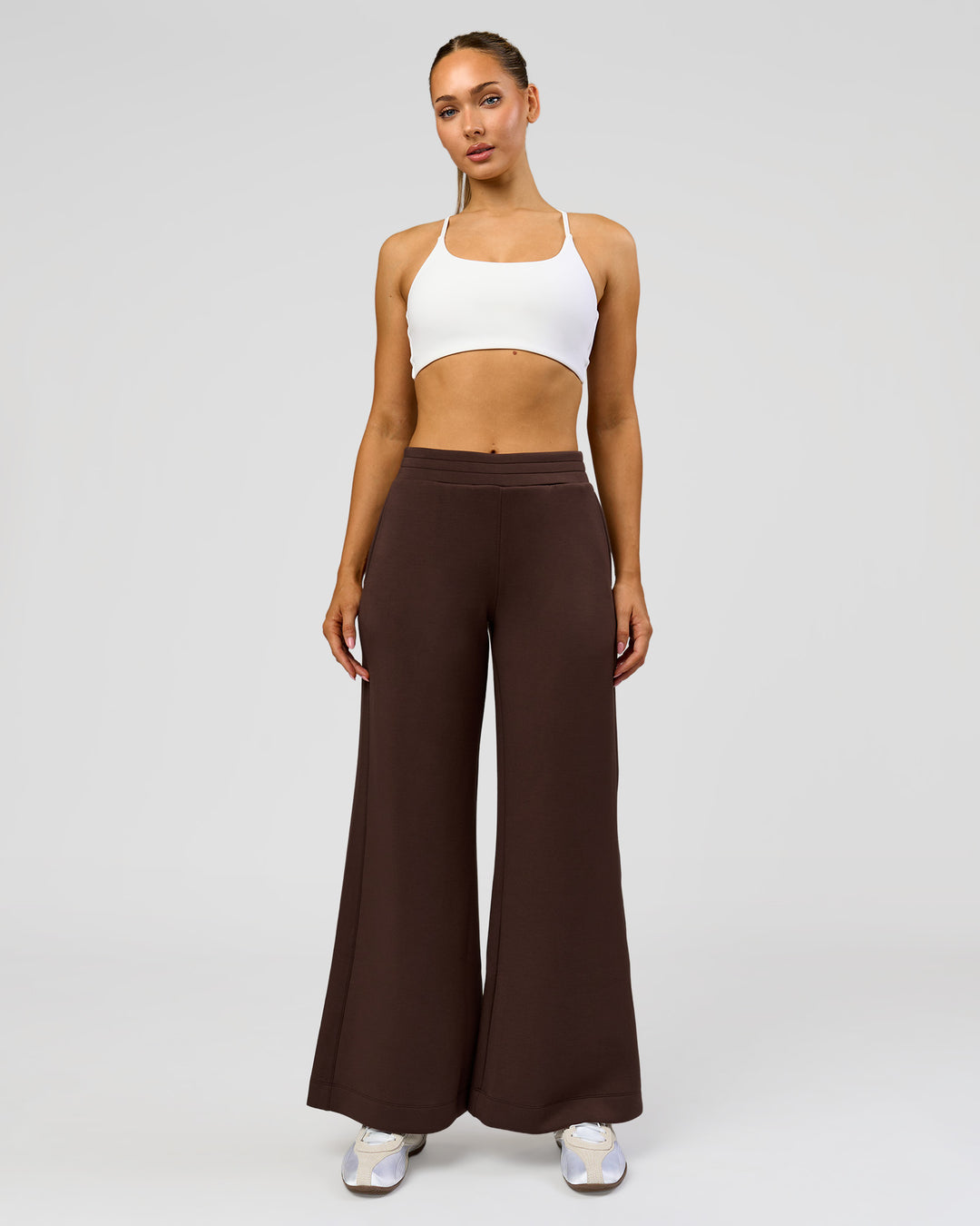 Woman wearing Elevate SoftTouch Wide Leg Pant - Hot Chocolate | Model:Claire | Size:S - view 2
