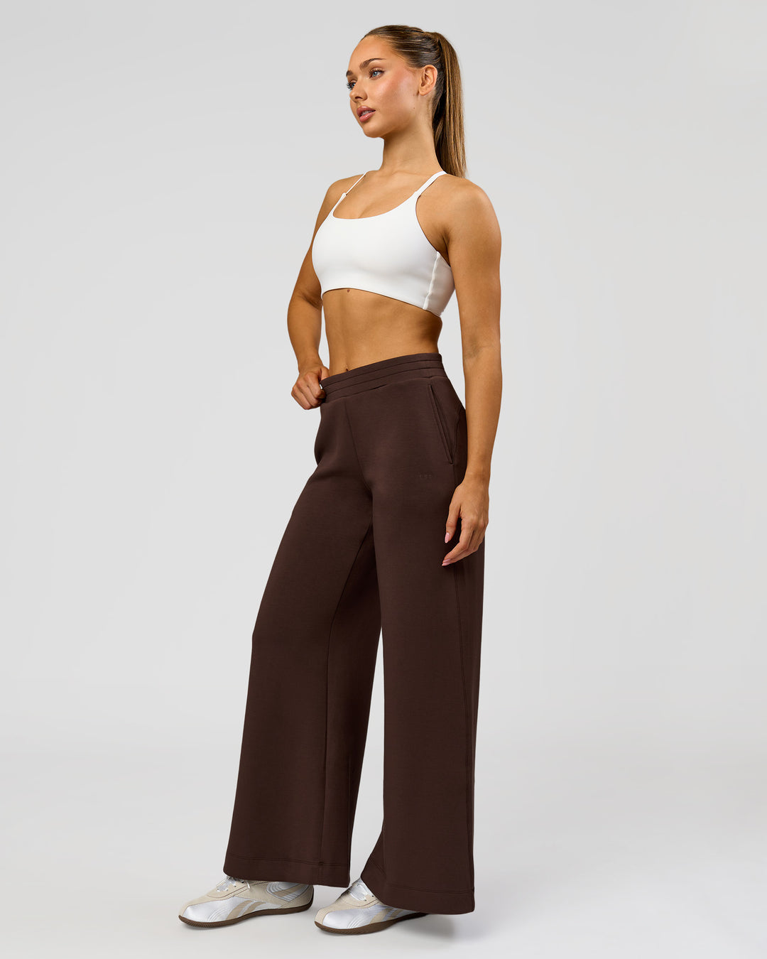 Woman wearing Elevate SoftTouch Wide Leg Pant - Hot Chocolate | Model:Claire | Size:S - view 3